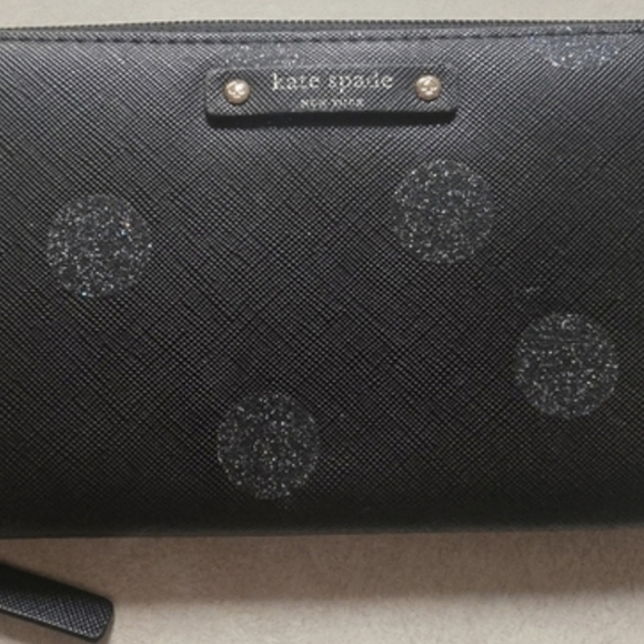 Kate Spade Black With Grey Sparkle Circles Wallet - Picture 2 of 4